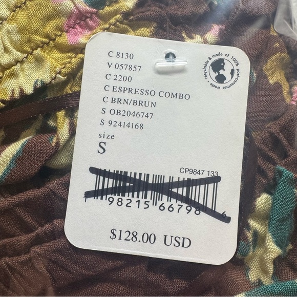 NWT Free People Dusk Til Dawn Skirt Set Long Sleeve Crop Top Floral Brown Small - Picture 6 of 14